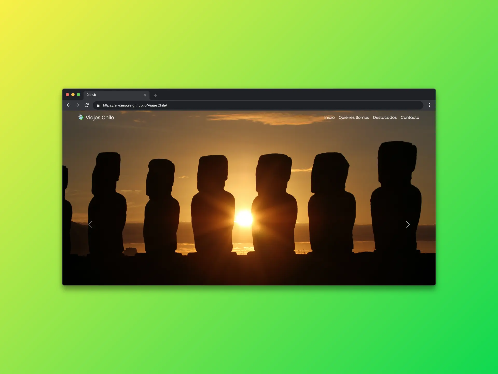 Captura de pantalla del proyecto Viajes Chile